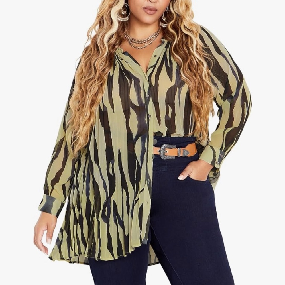Arna York Teresa Zebra Print Pleated Shirt